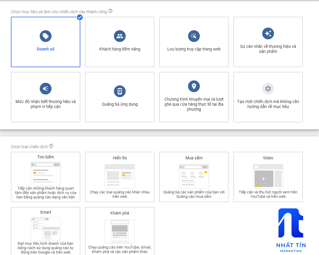 Chọn loại chiến dịch - Cách chạy quảng cáo google