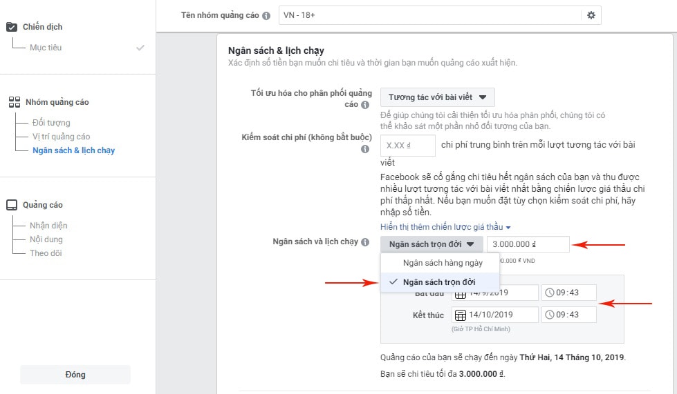 Thiết Lập Ngân Sách – Hướng dẫn chạy quảng cáo facebook