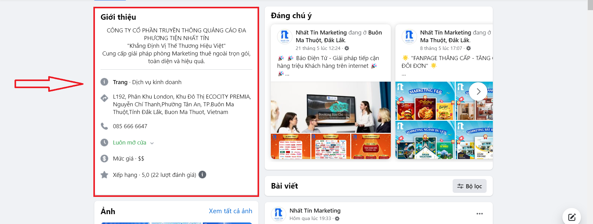 Cập nhật thông tin trang - tối ưu fanpage