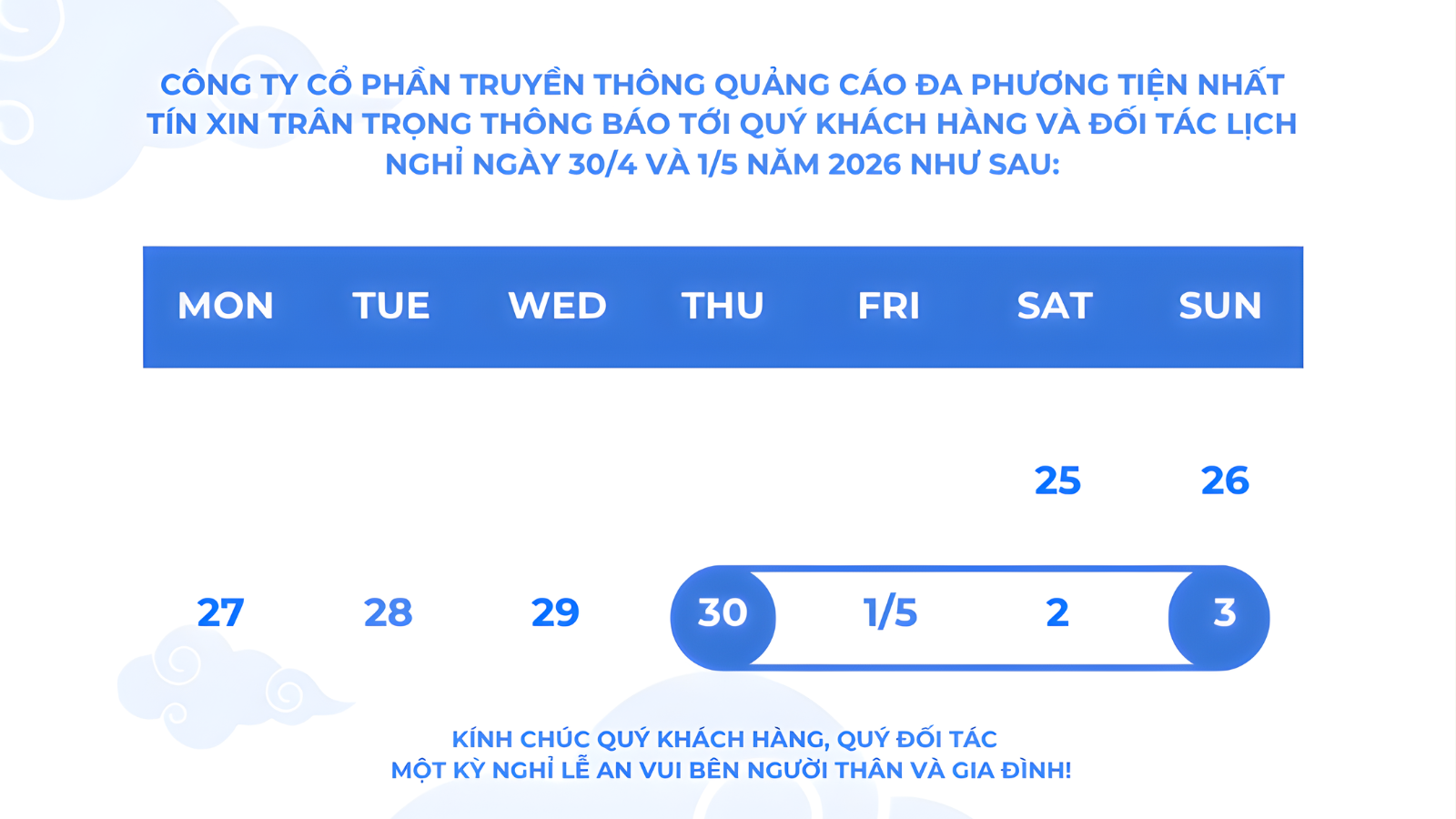 1. Thời gian nghỉ lễ